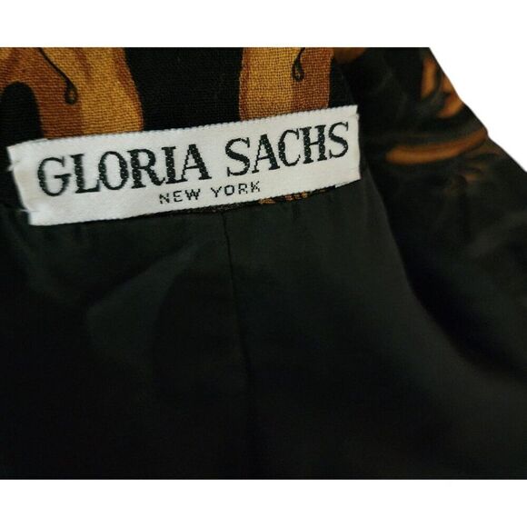 Vintage Gloria Sachs Blazer All Over Baroque Print Womens Size 6 Black and Gold - Picture 6 of 10
